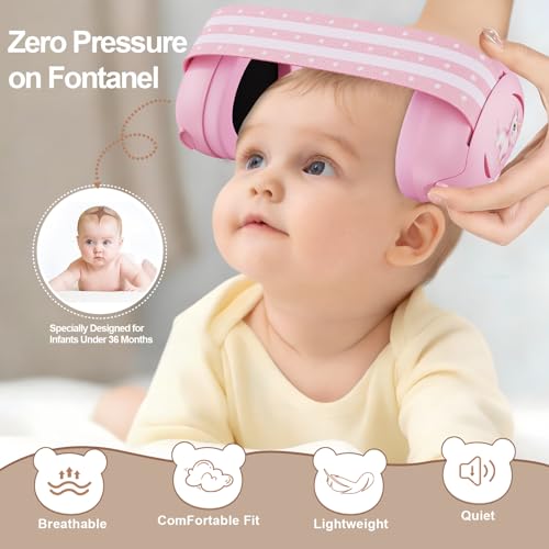 Floriogra Baby Headphones for Noise - Baby Ear Protection for Babies and Toddlers up to 36 Months - Babies Noise Cancelling Headphones - Infant Ear Protection Earmuffs Against Hearing Damage - color: Pink
