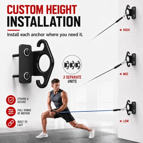 Resistance Bands Wall Mount Anchors, 3 Pack Steel Hook for Home Gym - color: Black