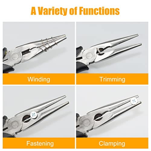 Long Needle Nose Pliers-6''&8'', with Wire Cutter, 2pcs - size: Two-6&8in