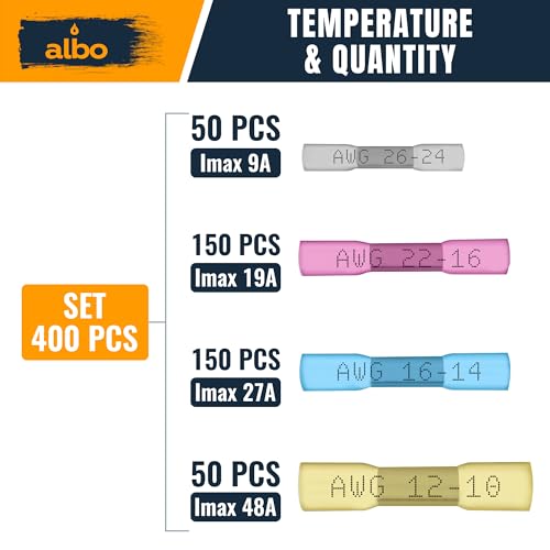 ALBO 400 Pcs Heat Shrink Butt Connectors for 26-10 AWG Electrical Wire - color: Butt 400Pcs Set 26-10 AWG