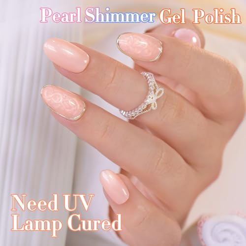 Double Rhythm 15ML Glitter Gel Polish Shimmer Reflective Full Size Color for Nail Art Salon DIY at Home (Pearl Nude Pink-B1138) - color: Nude PinK
