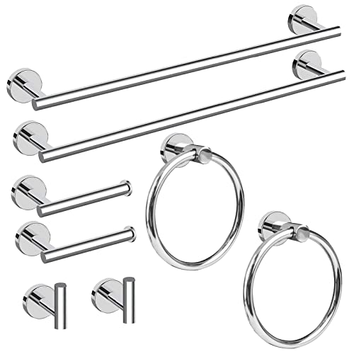 Cilee 8 Piece Polished Chrome Bathroom Hardware Set, 24inch Towel Bar Set - color: Polished Chrome