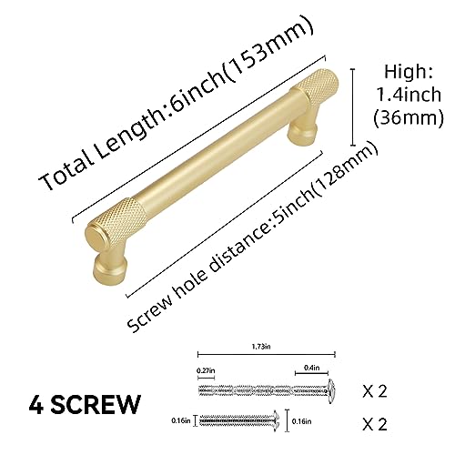 10 Pack 5inch(128mm) Brushed Brass Kitchen Cabinet Handles Knurled Cabinet Pulls Gold Drawer Pulls Cabinet Hardware Kitchen Handles Drawer Pulls Dresser Handles - color: Brushed Brass, size: 5" Hole Center