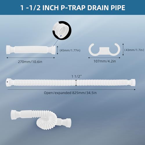 Sink Drain Pipe, Flexible Sink P-Trap Pipe for Kitchen & Bathroom, White - color: White