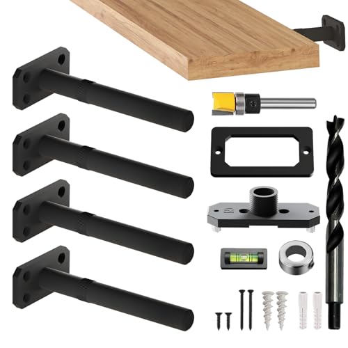 Invisible Floating Shelf Bracket 5 Inch Rod 3/4 inch Diameter Heavy Duty with Jig – Hidden Metal Mantel Mount for Wall Shelves – Floating Shelf Hardware for Bathroom, Kitchen & Living Room (4 Pack) - size: 5" Heavy Duty, style: Brackets + Hardware