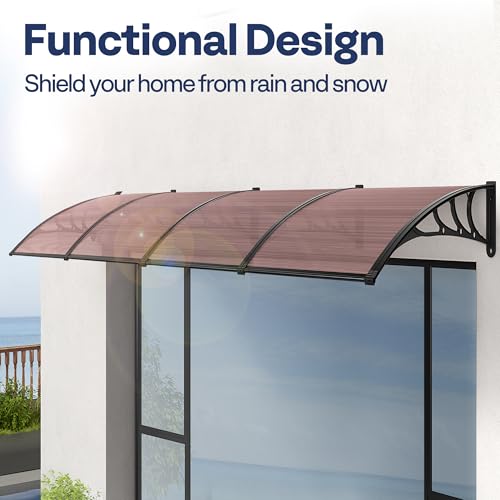 VIVOHOME Polycarbonate Window Door Awning Brown 38 Inch x 153 Inch - color: Brown, size: 38 Inch x 153 Inch