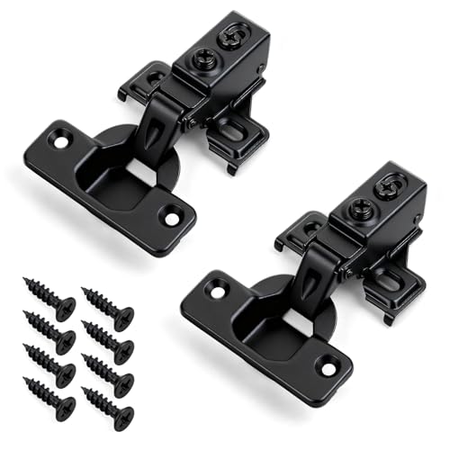 Mousike 2 Pack (1 Pair) Soft Close Cabinet Hinges, 1/2 Overlay Soft Close Hinges for Kitchen Cabinet, Stainless Steel, Built-in Damper, 100 Degree Opening Angle, 6 Way Adjustment - color: Black, size: 2 Pack