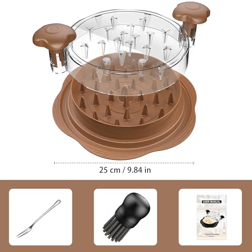 Chicken Shredder Tool Twist Large Meat Shredder with Brush&Fork, Brown - color: Brown