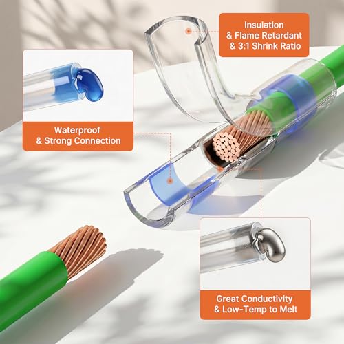 Kuject Mini Heat Gun, 120PCS Solder Seal Wire Connectors Kit, 350W Dual-Temp Heat Gun for Shrink Tubing, Waterproof Heat Shrink Wire Repair Kit with Solder Stick for Marine Automotive Truck, AWG 26-10