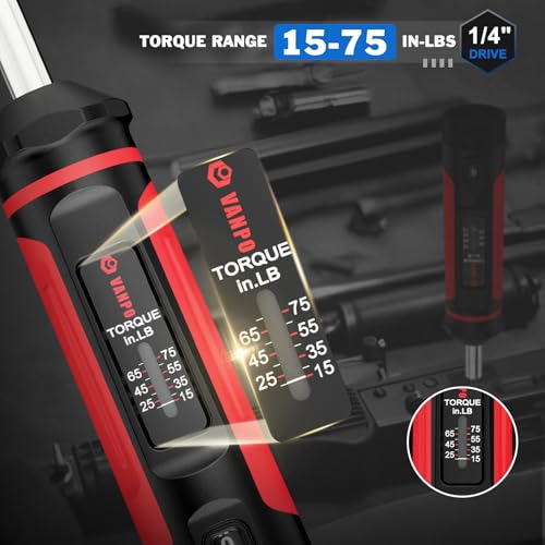 VANPO Torque Screwdriver 15-75 in-lb, 1/4" Drive Precision Driver Set - size: 15-75In-lb