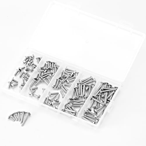 M3 x 8mm 10mm 12mm 16mm 20mm Flat Round Head Hex Socket Cap Screws Bolts, Furniture Screws, 304 Stainless Steel, Metric Fully Threaded, Allen Hex Drive, Bright Finish, Assortment Kit 125PCS - size: M3 x 8/10/12/16/20mm (125PCS)