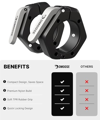 DMoose Fitness Barbell Clips 2 Inch (Pair) - Quick Release Olympic Barbell Clamps & Collars with Anti Slip TPR Grip for Secure Weightlifting and Powerlifting - Weight Clips for Bars at Home or Gym - color: Black, style: Magnetic