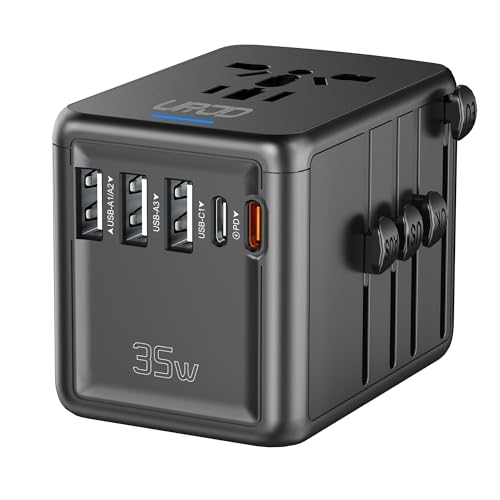 Universal Travel Adapter, 35W PD Fast Charging, 5 USB C/A Ports - color: PD35W-3A2C-black+silver