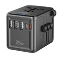 Universal Travel Adapter, 35W PD Fast Charging, 5 USB C/A Ports - color: PD35W-3A2C-black+silver