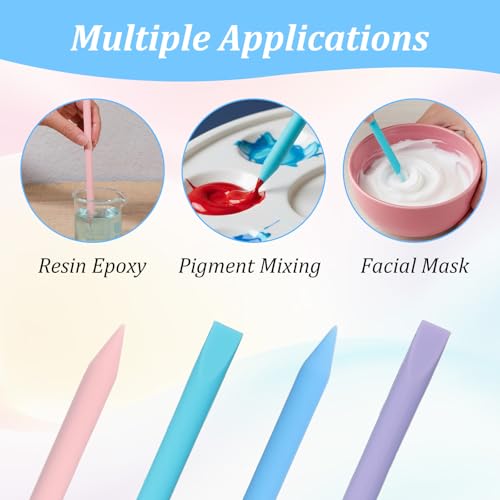 4PCS Silicone Stir Sticks, Reusable Pointed Mixing Sticks for Epoxy Resin, Paint, Making Glitter Tumblers Cups, Arts, Crafts, Facial Mask Stirring Rods, 4 Colors