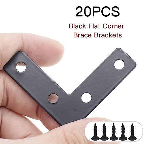 20-Pack Steel Flat Mending Plate Corner Brace 2x2inch for Wood - size: Black 50x50 mm