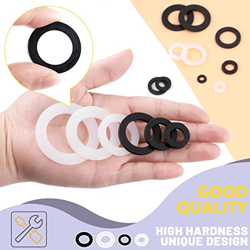 Swpeet 256Pcs 7 Sizes Flat Rubber and Silicone Washers O Ring Plumbing Washers Assortment Kit, Flat Gasket Hose Gasket Set Sealing Washer for Shower Head Washers Garden Faucet Water