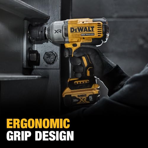 DEWALT 20V MAX Cordless Impact Wrench with Hog Ring Anvil, Brushless High Torque 1/2 Impact Gun, 4-Mode Speed, Includes Battery, Charger and Kit Bag (DCF900P1)