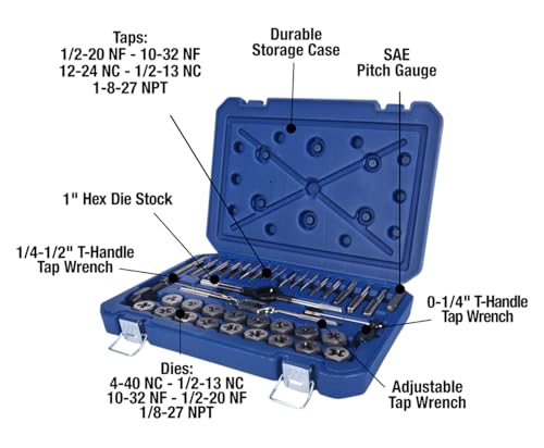 Century Drill & Tool 98900 Fractional Tap & Die Set, 40 Piece - size: 40-Piece