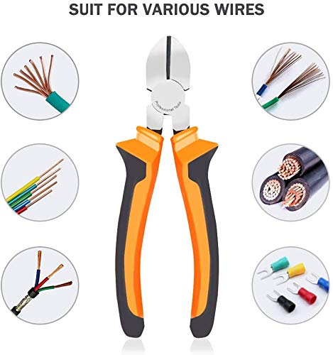6" Wire Cutters Heavy Duty Diagonal Pliers for Cutting Wires Craft - color: 6 Inches - Orange Handle - Diagonal Cutters
