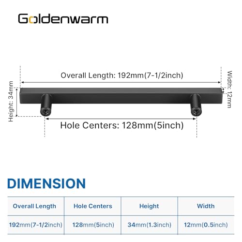 Goldenwarm 10 Pack 5 Inch Black Cabinet Handles Kitchen Drawer Pulls - color: Black, size: 5 Inch Hole Center