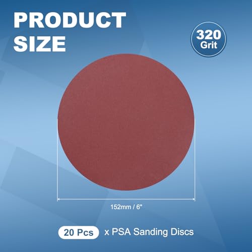 20 Pack 6 Inch PSA Sanding Discs 320 Grit Aluminum Oxide Red - size: 320 grit