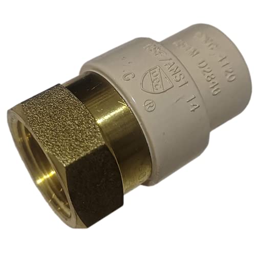 1 Pack XFITTING CPVC Brass Adapter, 1/2" Female CPVC to Brass NPT - size: 0.5 Inch