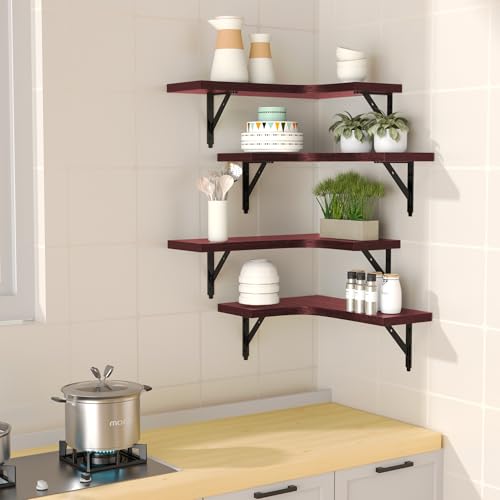 ROMGUAR CRAFT Corner Floating Shelves Wall Mounted Set of 4, Red - color: Red