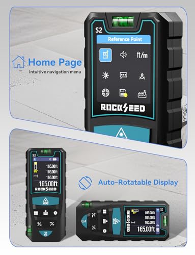 Laser Measuring Tool 165ft, RockSeed S2C Red Beam Laser Measure with Rotatable HD IPS Color Screen, 12 Measurement Modes, 3 Leveling Modes, 5 Units Switchable, for Stake Marking - color: Red Laser