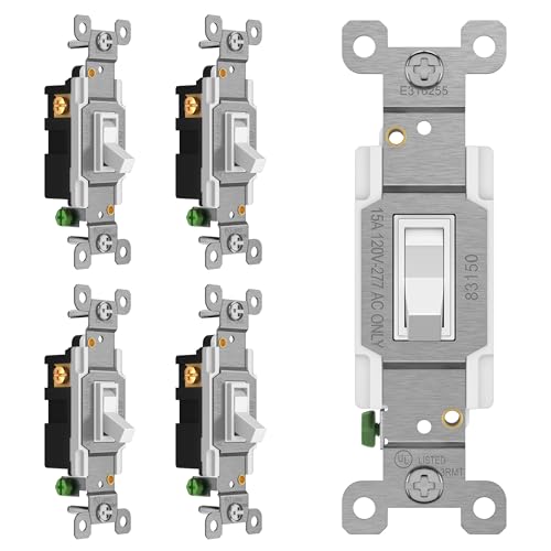 ENERLITES 5 Pack Toggle Light Switch, 3-Way Electrical Wall Switch, White - color: White, size: Switch Only