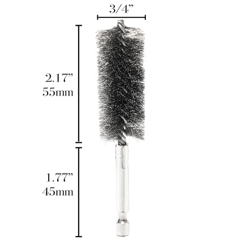Quadruple Wire Twist Professional ID Copper Tube Pipe Cleaner for Fittings 6pcs, 3/4” Pipe Cleaning Brush Set, Stainless Steel Wire Bore Brushes for Power Drill, 1/4 Inch Hex Shank - style: 3/4”