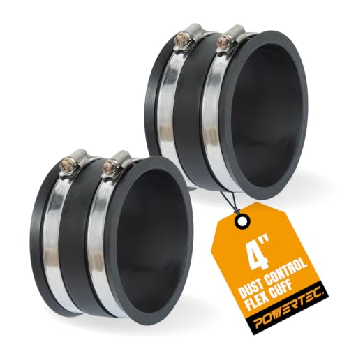 POWERTEC 70149-P2V 4 Inch Dust Control Flex Cuff with Steel Hose Clamps, Hose Connector Rubber Cuff Coupler for Woodworking Dust Collection Fittings, Dust Collector Accessories & Machinery, 2 pack - size: 4", 2PK
