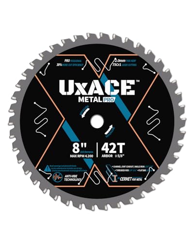 8-Inch 42-Tooth Circular Saw Blade, 5/8-Inch Arbor, Ferrous Metal, Steel Cutting Blade, Carbide Tip, Thin Kerf, for Channel, EMT Conduit, Angle Iron, Threaded Rod, Flat Bar - size: 8", 5/8'' Arbor, 42T