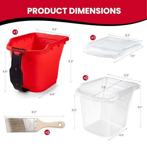 Mister Rui Paint Brushes Paint Cup with Hand Held Paint Bucket Liner & Lid - size: 1PCS, 2" Short, Red Paint Cup