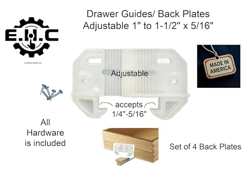 Drawer Guides/Back Plates Adjustable for 1/4”-5/16” Rail Height/Adjustable/Kitchen/Dresser/Furniture Drawer Track, Rail Guides Includes All Hardware/ 4 per Pack by E.H.C. Adjustable 1" to 1-1/2"