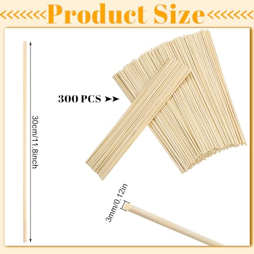 300 Pcs Dowel Rods, 1/8 x 12 Inch Wooden Dowels - size: 1/8 x 12 Inch(300 PCS)