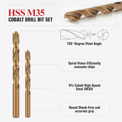 60pcs Cobalt Number Size Drill Bit Set (#1-60) HSS Jobber Length - size: Cobalt Drill-60pcs Number Size