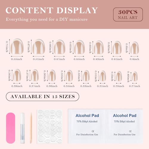 Press On Nail, French Tip Chrome Acrylic Press On Nails Short Round, Designer Reusable Glazed Fake Nails, Glossy Soft Gel Nails Wedding and Party, Stick On Glue On Nails Press Ons for Women - color: Chrome French Short Round-3496, size: 24 Pieces (Pack of