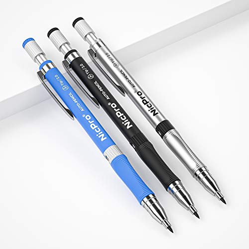 Nicpro 11 Pieces 2mm Mechanical Pencil Set 3 PCS Carpenter Drafting Pencil - color: Black