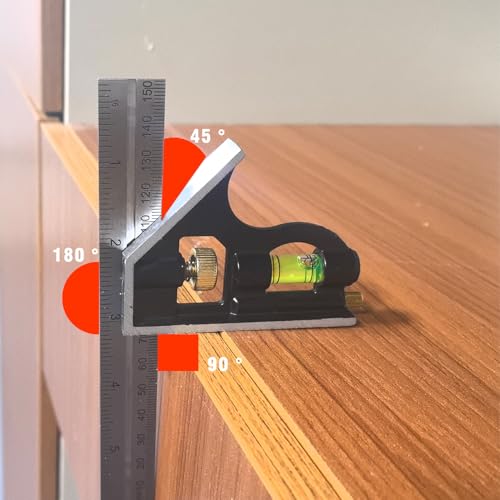 Combination Square, 6-Inch Precision Combo Square with Stainless Steel Ruler, Zinc Alloy Body & Bubble Level – Multi-Function Measuring Tool for Woodworking, Carpentry, and DIY Projects