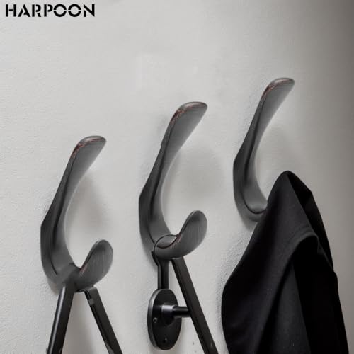 HARPOON 5 Pack Heavy Duty Hook, 3.5 Inch Wall Mounted Rustproof Coat Hook, Utility Hooks for Coat, Scarf, Bag, Towel, Key, Cap, Cup, Hat, Oil Rubbed Bronze - color: Oil Rubbed Bronze