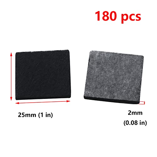 Antrader 180pcs 1" x 1" Self-Stick Square Furniture Felt Pads - color: Black, size: 1" x 1" Square