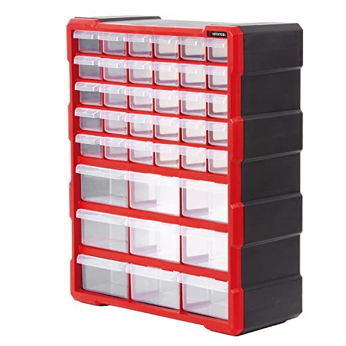 INTERTOOL Small Parts Organizer for Hardware & Screws | 39 Removable Bins with Dividers | Wall Mount or Desktop Craft & Lego Storage Cabinet | 19” x 15” x 6” BX08-4013 - style: 39 Drawers
