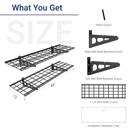 FLEXIMOUNTS 2-Pack 1x4ft 12-inch-by-48-inch Wall Shelf Garage Storage Rack Wall Mounted Floating Shelves, Black, Classic Series - color: Black, size: 2 pack-1x4 ft