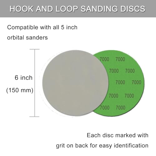 6 Inch 50 Pcs Wet Dry Hook and Loop Sanding Discs, No Hole, 7000 Grit - style: Grit 7000
