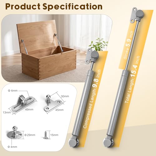 4 Pack 15 Inch Soft Close Gas Struts - 150N/33lb Slow Down Safety Hinges for Heavy Curved, Arched and Flat Lids - Precision Gas Spring for Heavy Lid Soft Closing