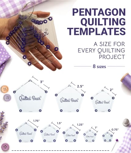 The Quilted Bear Pentagon Quilting Templates, Set of 8 - size: Pentagon