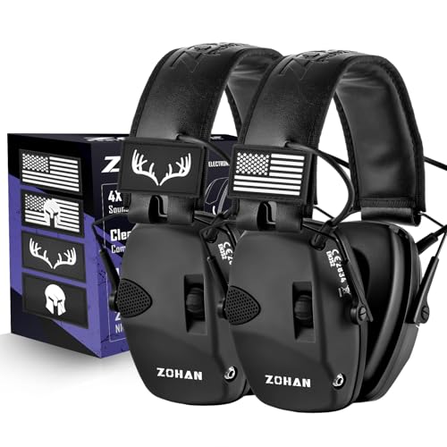 ZOHAN Electronic Shooting Earmuffs with Patches, 2Pack Hearing Protection for Shooters, NRR 23dB Noise Reduction, Gun Range Ear Protection Headphones(Black+Black) - color: With Patches-black&black