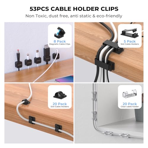 Cable Management Organizer Kit, Desk Cable Organizer, Cable Management Under Desk, Wire Management and Cord Organizer for Home, Office, Standing Desk
