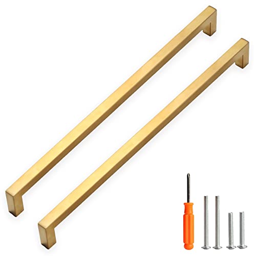 Cabinet Pulls Gold Cabinet Handles Square Drawer Pulls, 10 Pack 13-4/5 Inch Stainless Steel Kitchen Door Cupboard Cabinet Handles, Drawer Hardware Handles, 352mm Hole Centers - color: Gold, size: Two Hole - 13-4/5 inch Hole Centers(352mm)